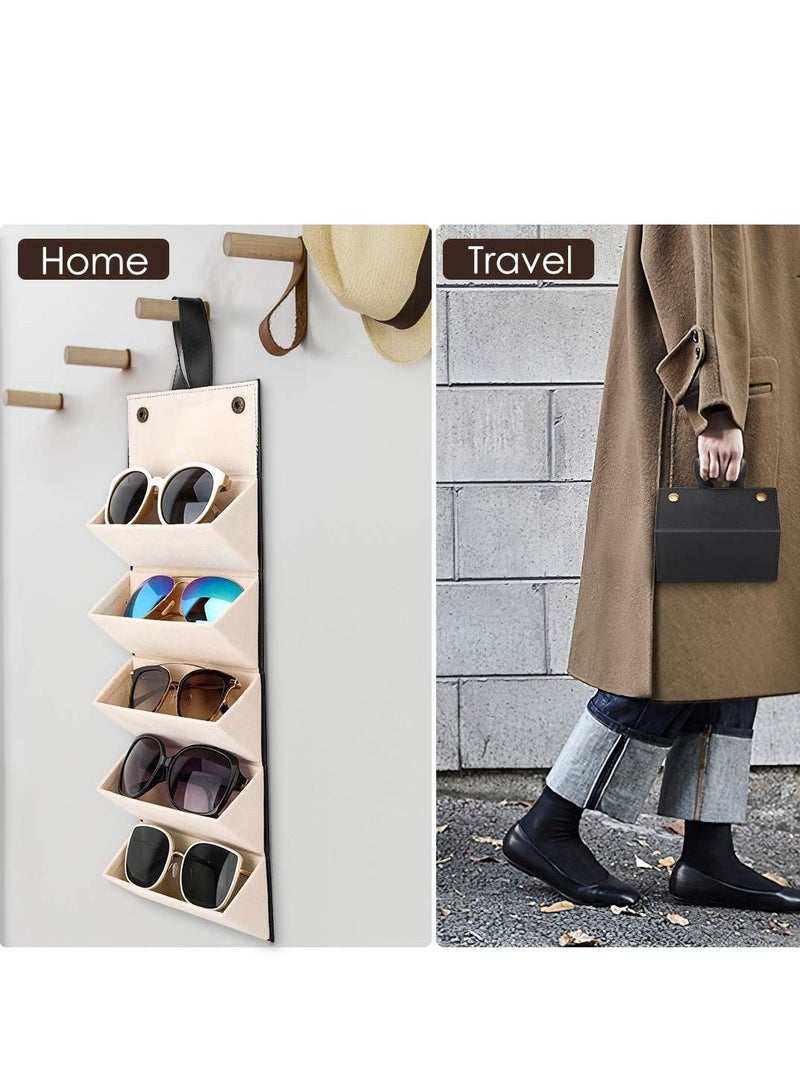 Sunglasses Organizer, Portable Travel Glasses Case Folding Organizer with 5 Slots Can Be Unfolded Hanging Glasses Storage Rack Creative Handheld Glasses Bag for Men and Women (black)