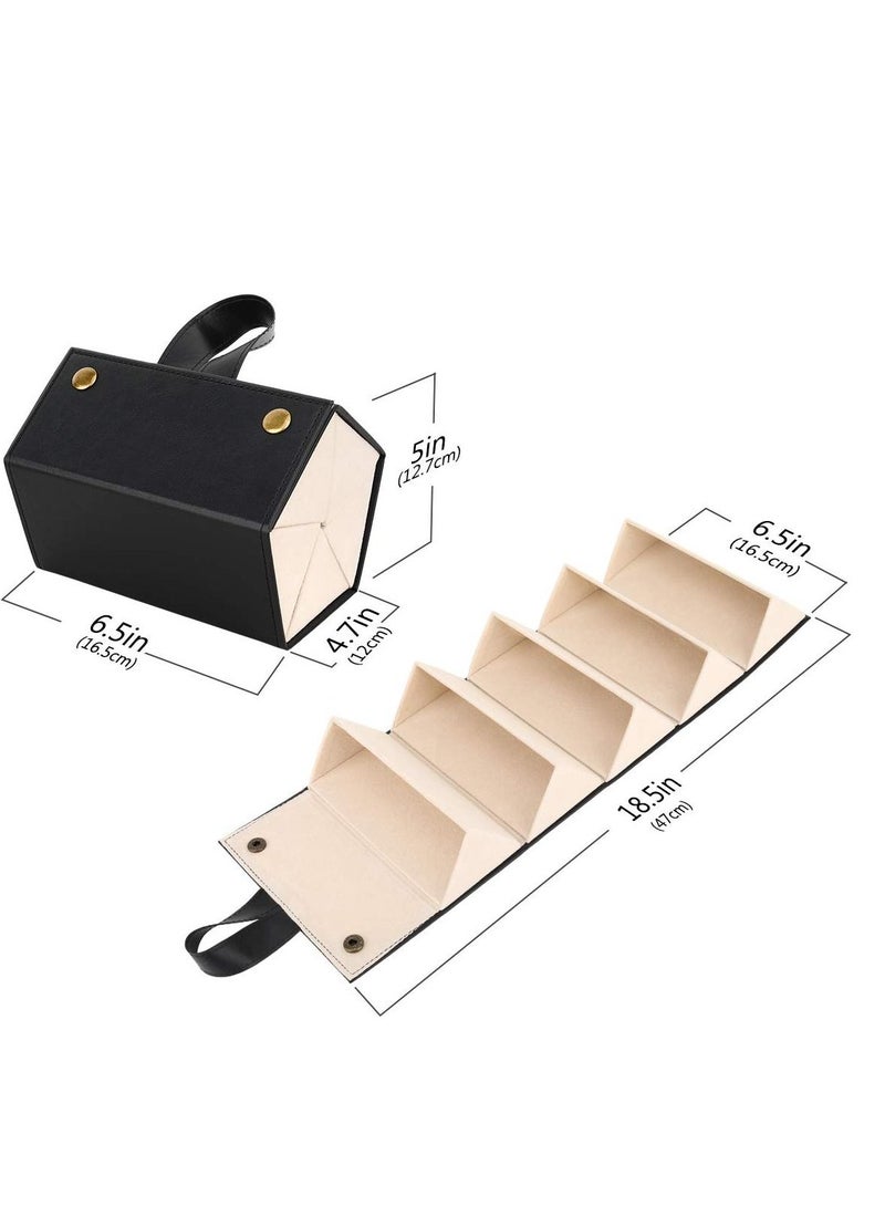 Sunglasses Organizer, Portable Travel Glasses Case Folding Organizer with 5 Slots Can Be Unfolded Hanging Glasses Storage Rack Creative Handheld Glasses Bag for Men and Women (black)