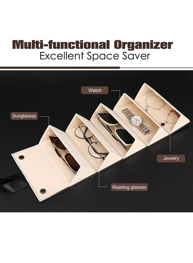 Sunglasses Organizer, Portable Travel Glasses Case Folding Organizer with 5 Slots Can Be Unfolded Hanging Glasses Storage Rack Creative Handheld Glasses Bag for Men and Women (black)