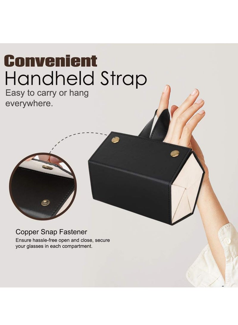 Sunglasses Organizer, Portable Travel Glasses Case Folding Organizer with 5 Slots Can Be Unfolded Hanging Glasses Storage Rack Creative Handheld Glasses Bag for Men and Women (black)
