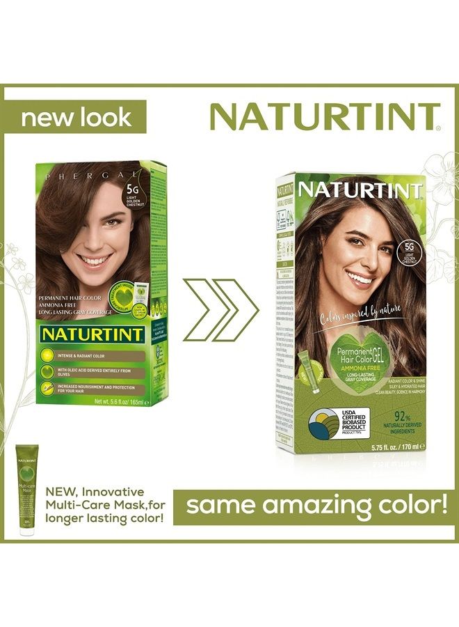 Permanent Hair Color 5G Light Golden Chestnut (Pack of 6), Ammonia Free, Vegan, Cruelty Free, up to 100% Gray Coverage, Long Lasting Results