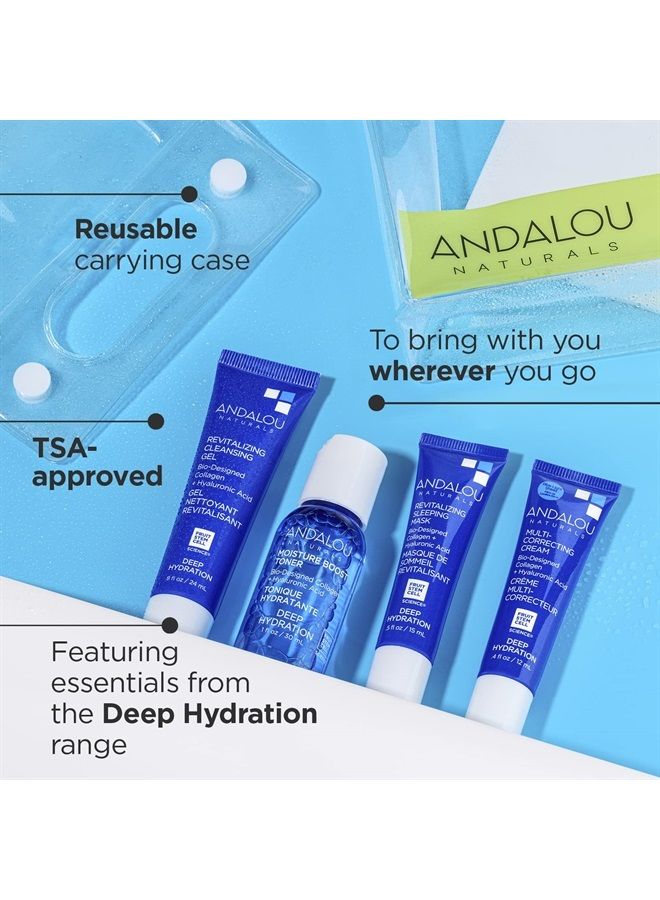Andalou Natural, On The Go Essentials - The DEEP HYDRATION Routine, Travel Friendly, TSA- Approved, Reusable Bag (4 Pcs)