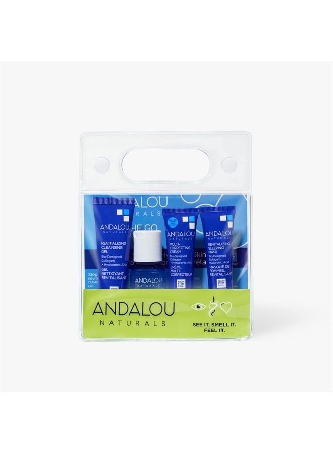 Andalou Natural, On The Go Essentials - The DEEP HYDRATION Routine, Travel Friendly, TSA- Approved, Reusable Bag (4 Pcs)
