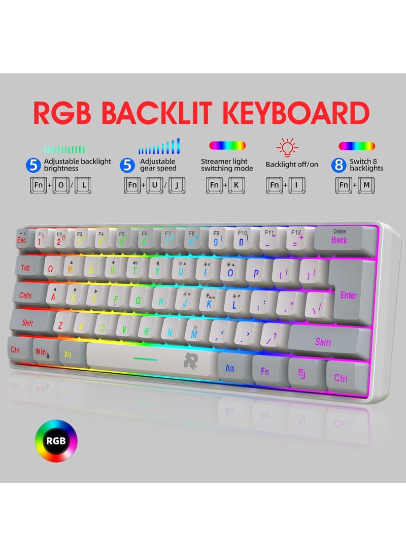 Arabic English 60% Wired Gaming Keyboard RGB Backlit Mini Keyboard Waterproof Small Ultra-Compact 61 Keys Keyboard for PC/Mac Gamer Typist Travel Easy to Carry on Business Trip