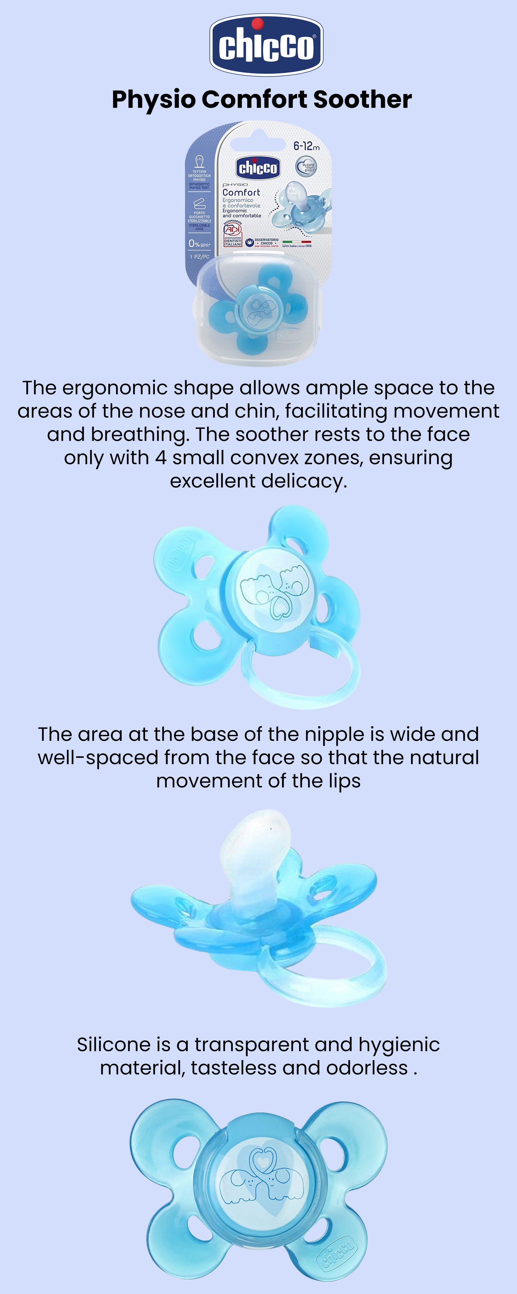 PhysioForma Comfort Silicone Soother 6-16M 1Pc, Blue