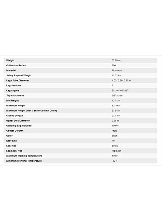 290 Xtra Aluminum 3-Section Tripod (MT290XTA3US)
