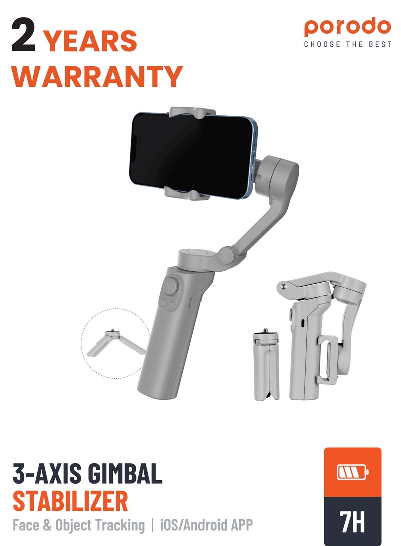 2200 mAh 3-Axis Gimbal Stabilizer With AI Face & Object Tracking, Rolling, Pitching & Pan Angles, Versatile Sooting Modes, 7 Hrs Continous Working Time, Built In Battery, Android/iOS App Grey