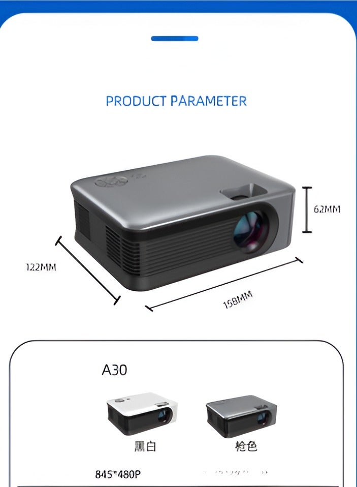 1080p high-definition projector, durable Portable Mini Projector, wireless same-screen video projector for home and office, (Basic model [without battery)