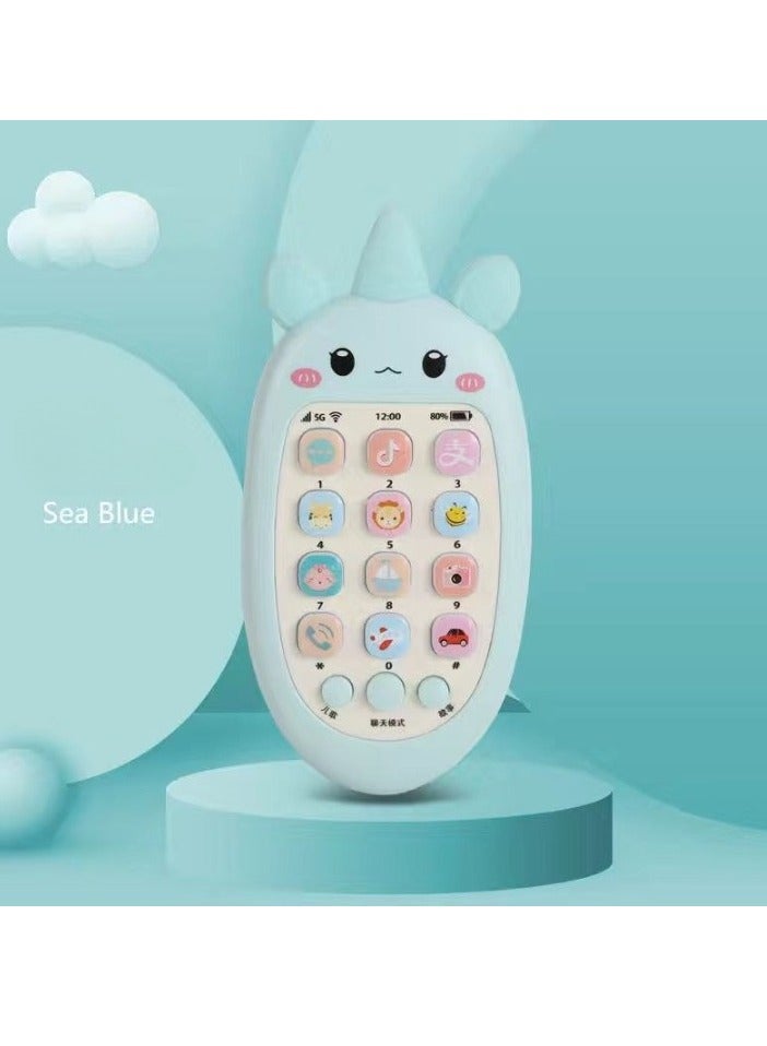 Kids Toy Phone, Educational Music Phone Toy, Safe Durable Baby Simulation Mobile Phone, Fun Light Music Early Educational Interactive Mobile Toy for Kids, (Pony Blue (Without Battery))