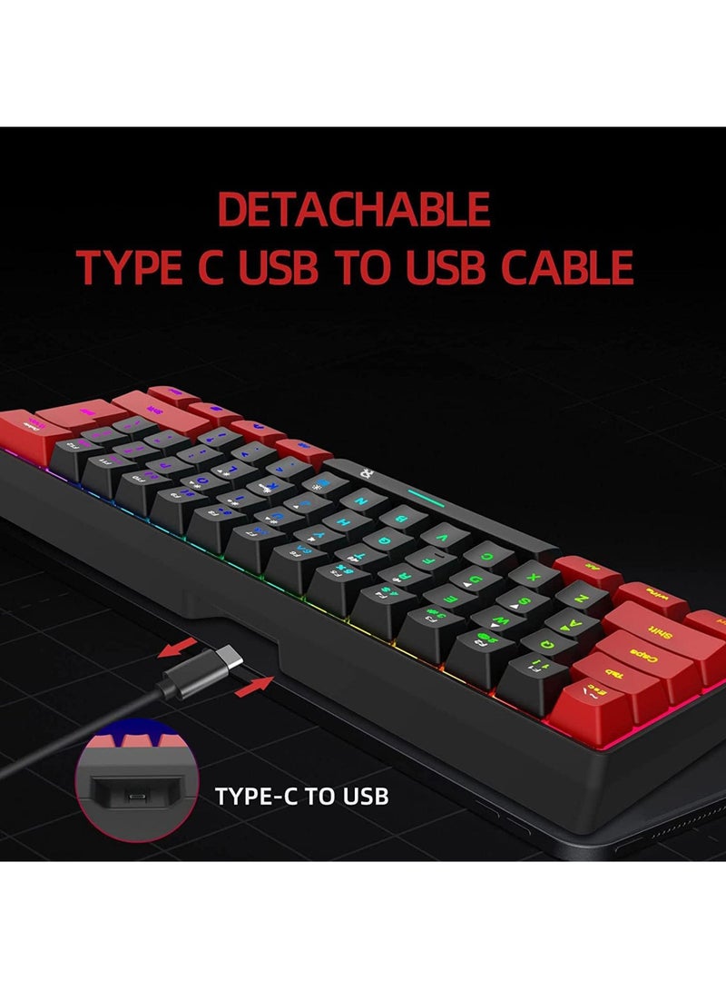 60% Wired Gaming Keyboard,True RGB Mini Keyboard, Waterproof Small Compact 61 Keys Keyboard for PC/Mac Gamer, Typist, Travel, Easy to Carry on Business Trip