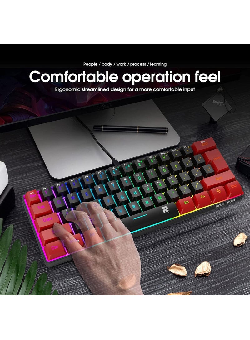 60% Wired Gaming Keyboard,True RGB Mini Keyboard, Waterproof Small Compact 61 Keys Keyboard for PC/Mac Gamer, Typist, Travel, Easy to Carry on Business Trip