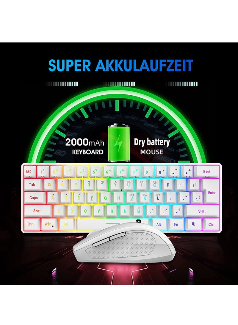 ROCK POW Arabic English 2.4G Wireless Gaming Keyboard and Mouse Combo, Include Small 60% Merchanical Feel Keyboard, Ergonomic Design Mini Wireless Mouse