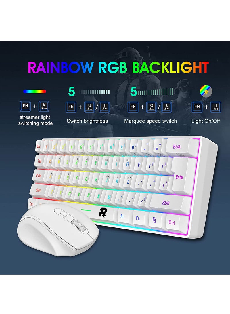 ROCK POW Arabic English 2.4G Wireless Gaming Keyboard and Mouse Combo, Include Small 60% Merchanical Feel Keyboard, Ergonomic Design Mini Wireless Mouse