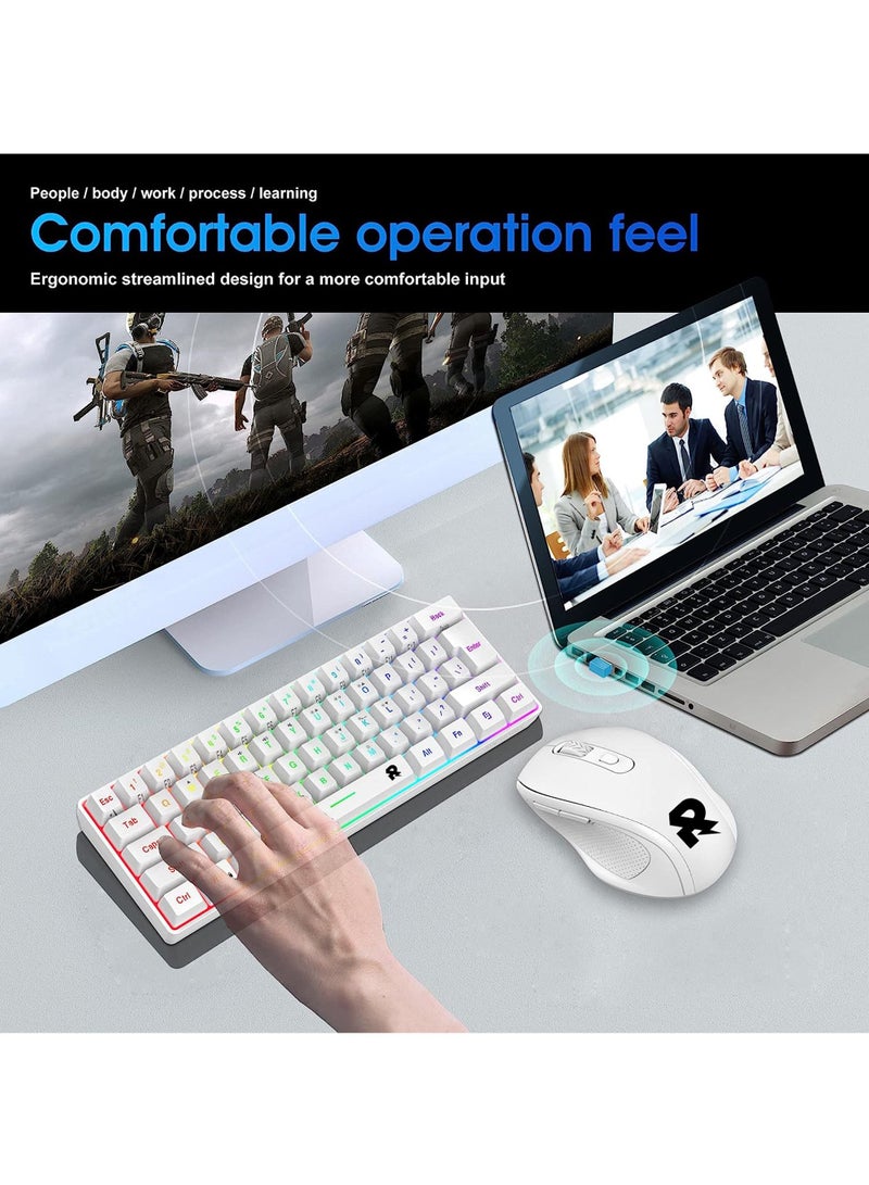 ROCK POW Arabic English 2.4G Wireless Gaming Keyboard and Mouse Combo, Include Small 60% Merchanical Feel Keyboard, Ergonomic Design Mini Wireless Mouse