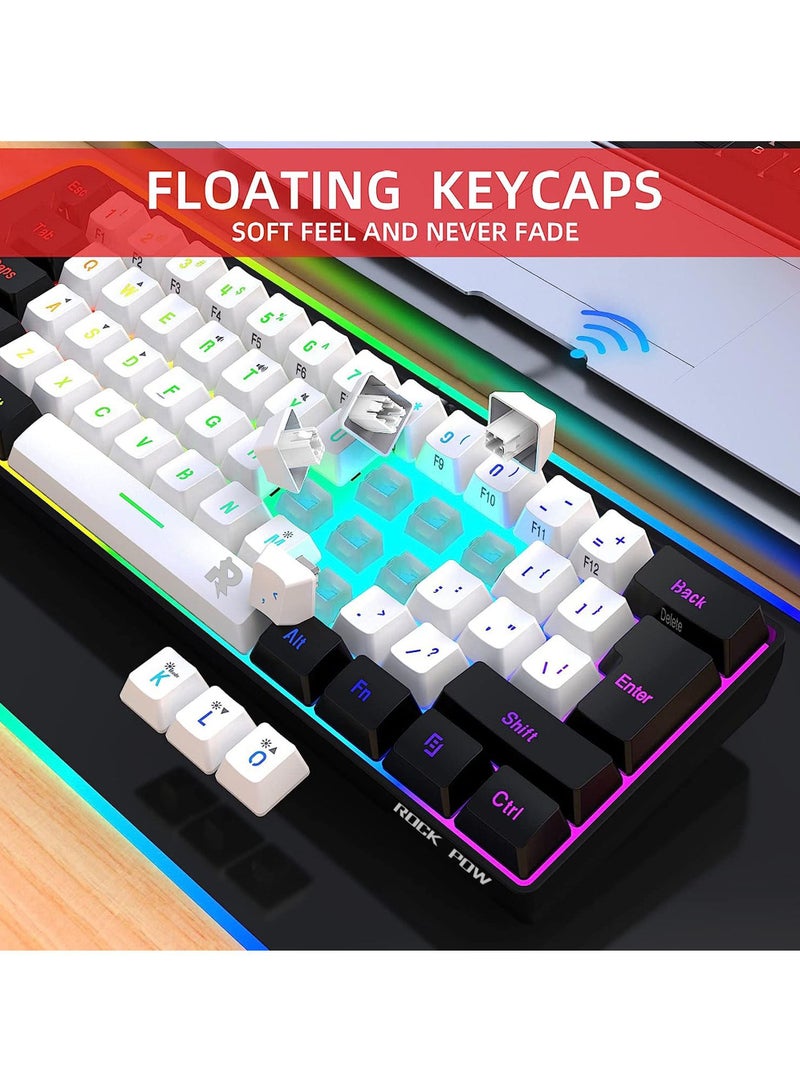 ROCK POW Arabic English 2.4G Wireless Gaming Keyboard and Mouse Combo Include Mini 60% Merchanical Feel RGB Backlit Keyboard Ergonomic Vertical Feel Small Wireless Mouse