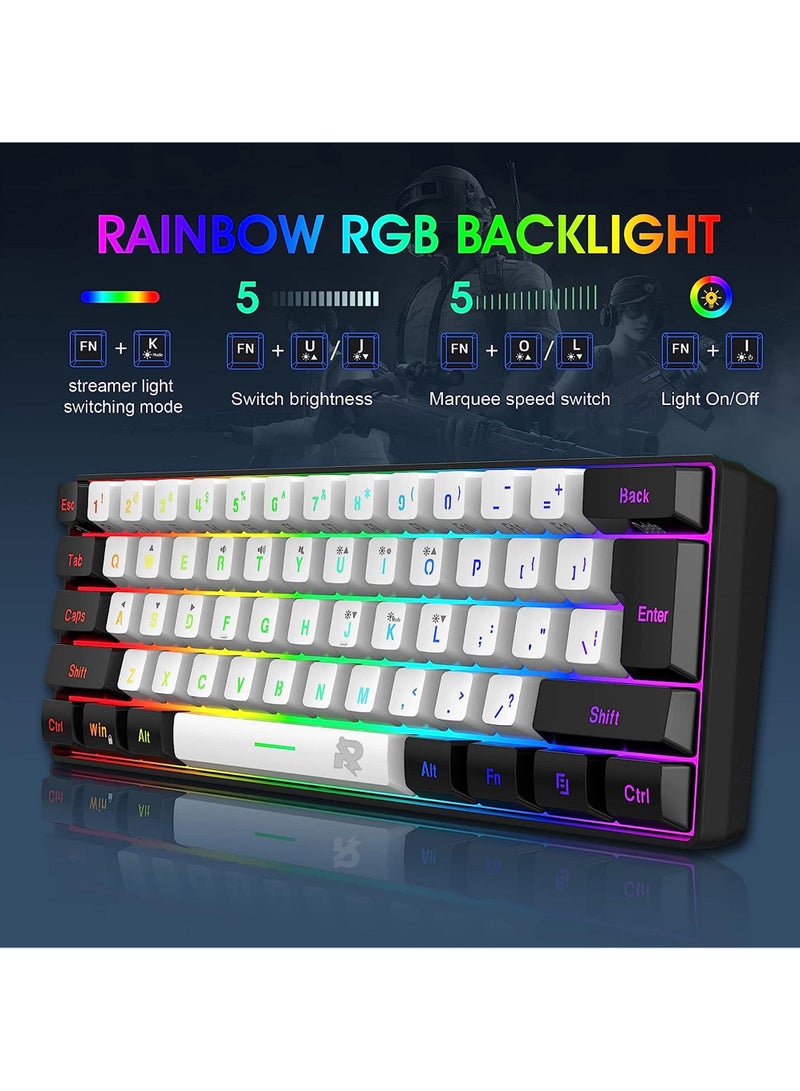 ROCK POW Arabic English 2.4G Wireless Gaming Keyboard and Mouse Combo Include Mini 60% Merchanical Feel RGB Backlit Keyboard Ergonomic Vertical Feel Small Wireless Mouse