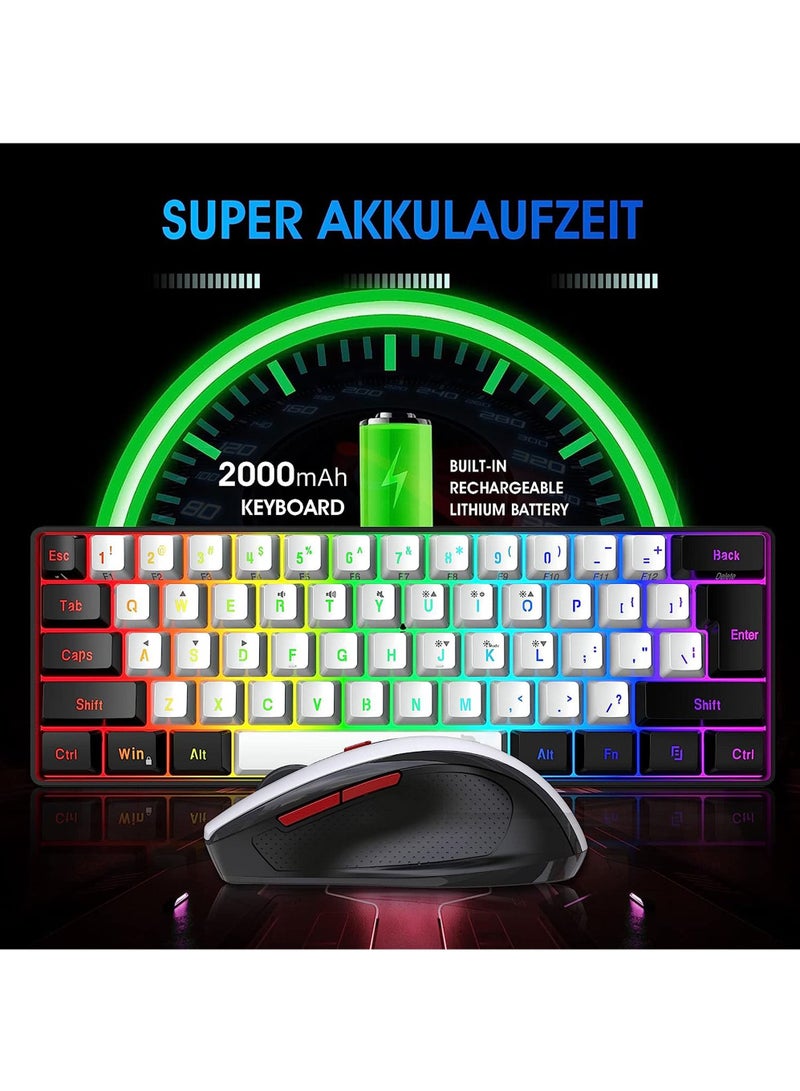 ROCK POW Arabic English 2.4G Wireless Gaming Keyboard and Mouse Combo Include Mini 60% Merchanical Feel RGB Backlit Keyboard Ergonomic Vertical Feel Small Wireless Mouse