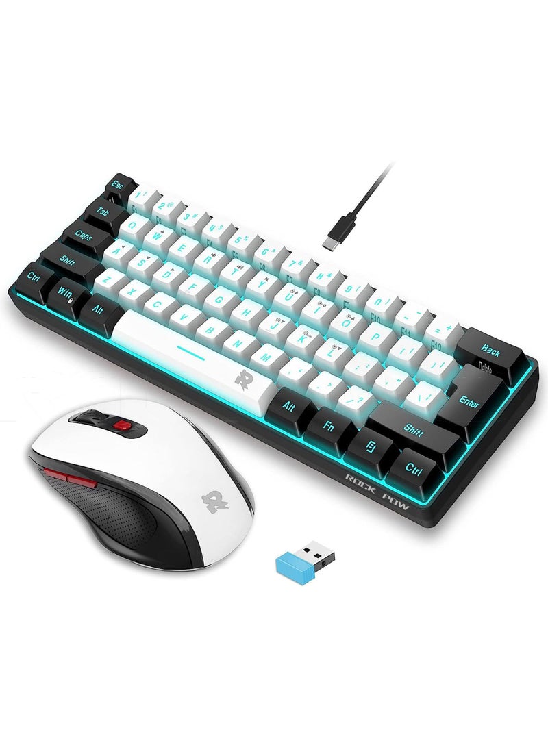 ROCK POW Arabic English 2.4G Wireless Gaming Keyboard and Mouse Combo Include Mini 60% Merchanical Feel RGB Backlit Keyboard Ergonomic Vertical Feel Small Wireless Mouse