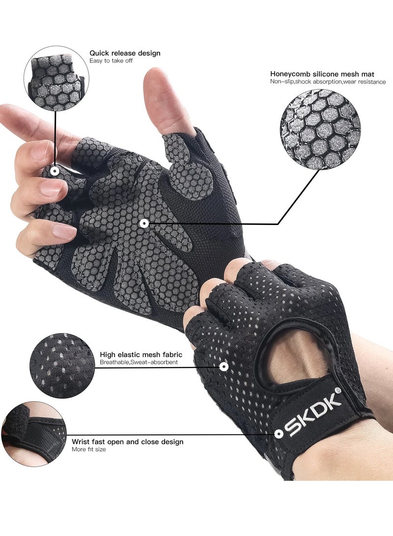 Breathable Exercise Gloves, Flexible Anti Slip Weight Lifting Gloves With Shock Absorbing Foam Pad Palm, Hollow Silicone Palm Training Gloves For Cycling, Bodybuilding, Gym Workout, (Size XL, Black)