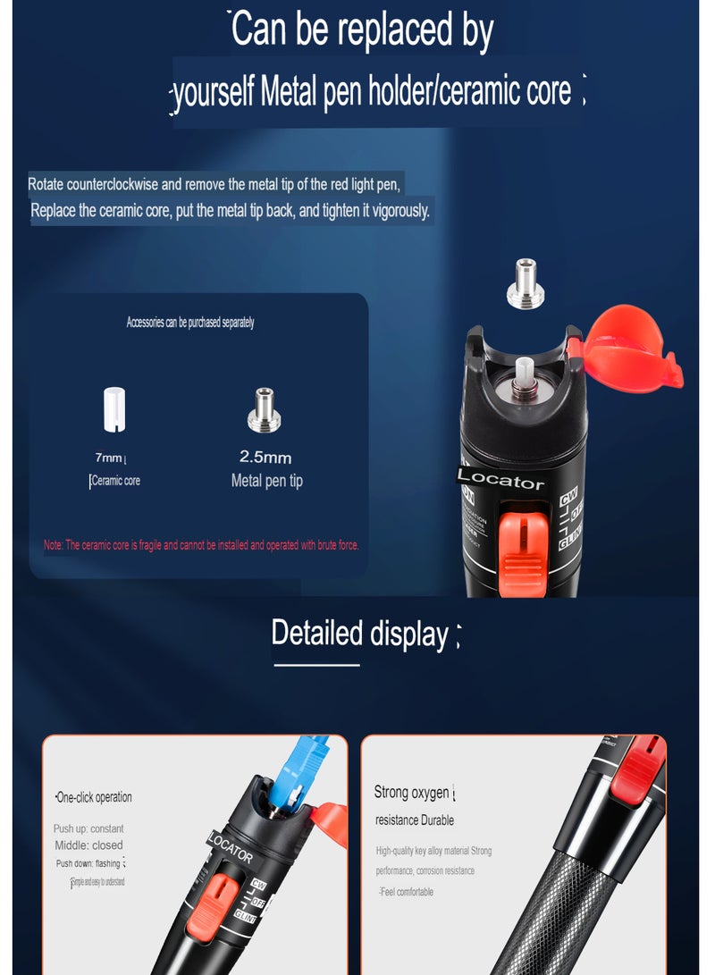 Visual Fault Locator, 1-60km Fiber Optic Red Light Pen, Vfl Optical Fiber Cable Fault Tester, Red Light Pen For Network Fiber Cable Test, Fiber Optic Source Tester Detector Meter, (15mw Blue+Orange)