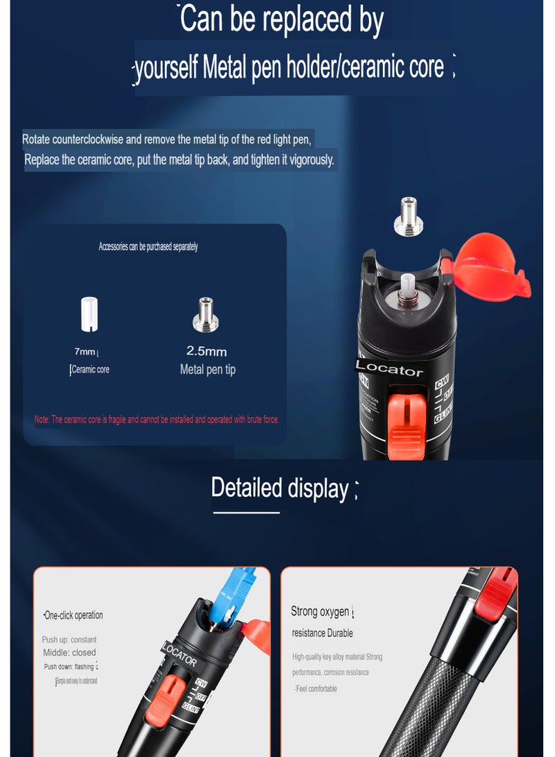 Visual Fault Locator, 1-60km Fiber Optic Red Light Pen, Vfl Optical Fiber Cable Fault Tester, Red Light Pen For Network Fiber Cable Test, Fiber Optic Source Tester Detector Meter,(60mw Black)