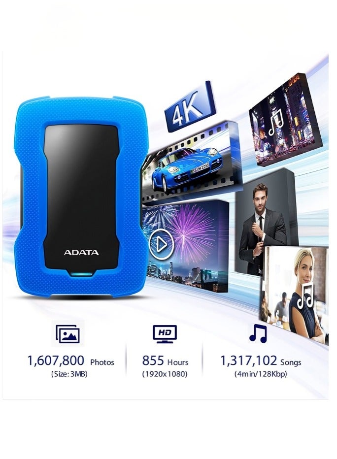 ADATA HD330 4TB USB 3.0, High-speed Shock-absorbing External Hard Drive, Extra Slim Portable Waterproof Mobile Hard Drive, (4TB Black)