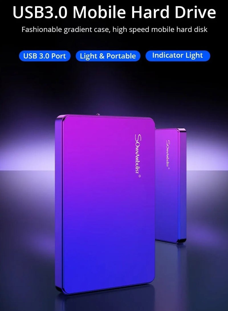 External Hard Drive, USB3.0 Ultra Slim HDD Storage Device, Portable Compact High-speed Mobile Hard Disk Compatible for Pc, Desktop, Mobiles, Laptop, Game Console, Ps4, (Gradient Blue Purple, 320GB)