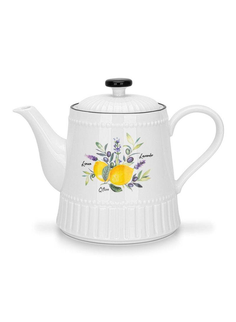 Tea Pot 1000ml, Lemon Provence Porcelain with Handle and Lid, Coffee Kettle, Suitable for Blooming Tea & Loose Leaf Tea