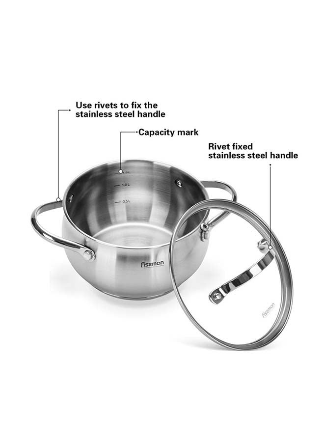 Casserole With Glass Lid Martinez Series 18/10 Stainless Steel Multi-Layered Induction Bottom
20x11cm/3.5LTR Silver