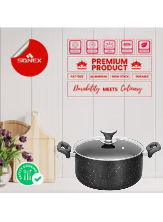 Sonex Casserole Black Granite Premium Cookware, Even Heating, Tempered Glass Lid, Non-Stick Coating , Bakelite Heat Resistant Handle, Durable Construction, Easy to Clean, 36Cm & 15.5 Ltr