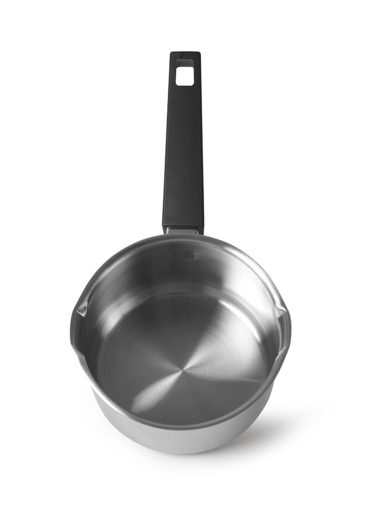 Saucepan with 18cm/2.4LTR, Eliz Series Stainless Steel with Induction Bottom,Drain Spout, Meauring Scale, Bakelite Handle And Heat Resistant Glass For All Types Stoves