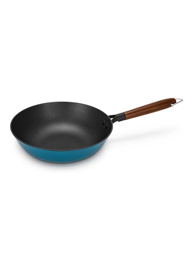 Wok Seagreen Series Enamelled Lightweight Cast Iron With Xylanplus Non-Stick Coating For All Types Hob Lightweight With Thick Induction Bottom And Heat Evenly, Clean Easily PFOA-Free 28x8cm/4LTR