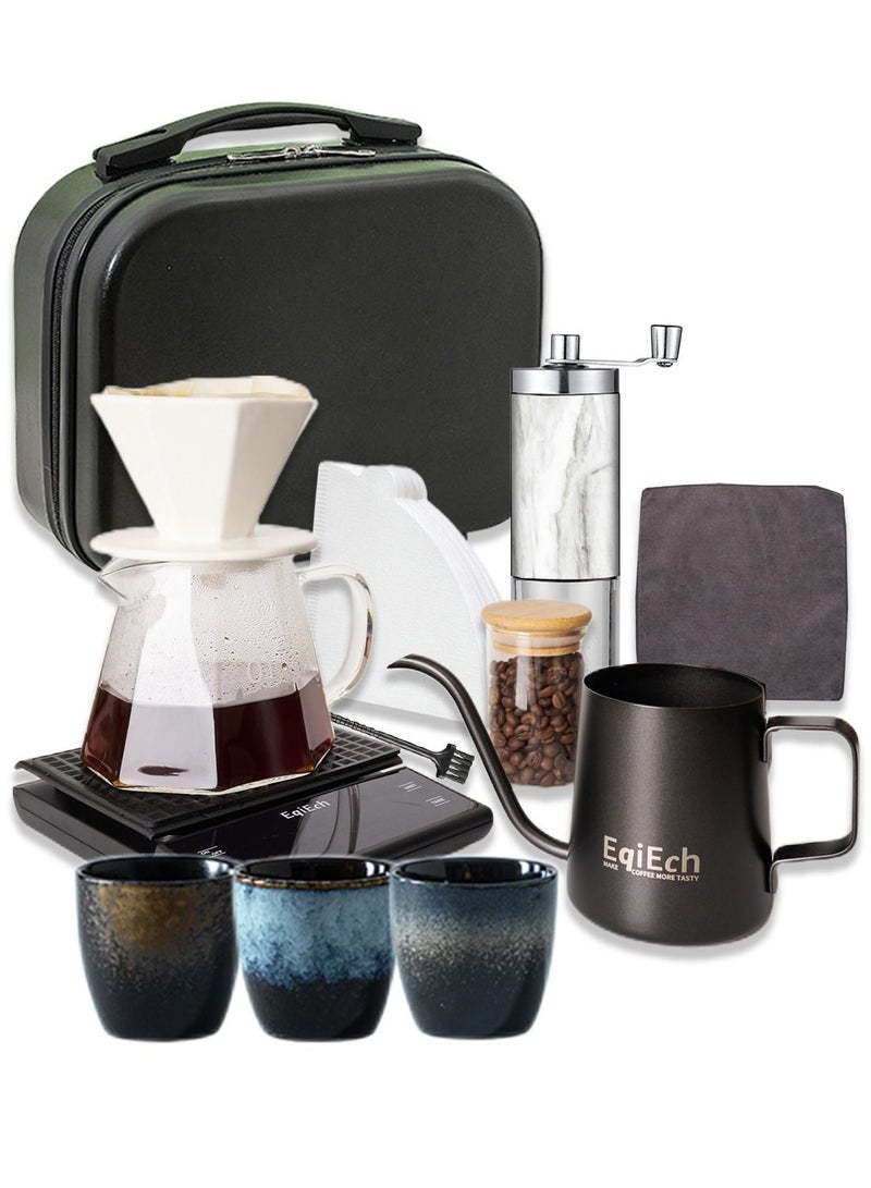 V60 Coffee Set,12-Piece Completed Drip Coffee Maker Set,All in 1 Portable Travel Bag