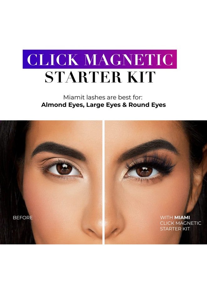 Click Magnetic Starter Kit Magnetic Eyelashes And Eyelash Glue False Eyelashes With Magnetic Liquid Eyeliner Natural, Self Adhesive Eyelashes For Wispy Lashes Lash Extension Kit