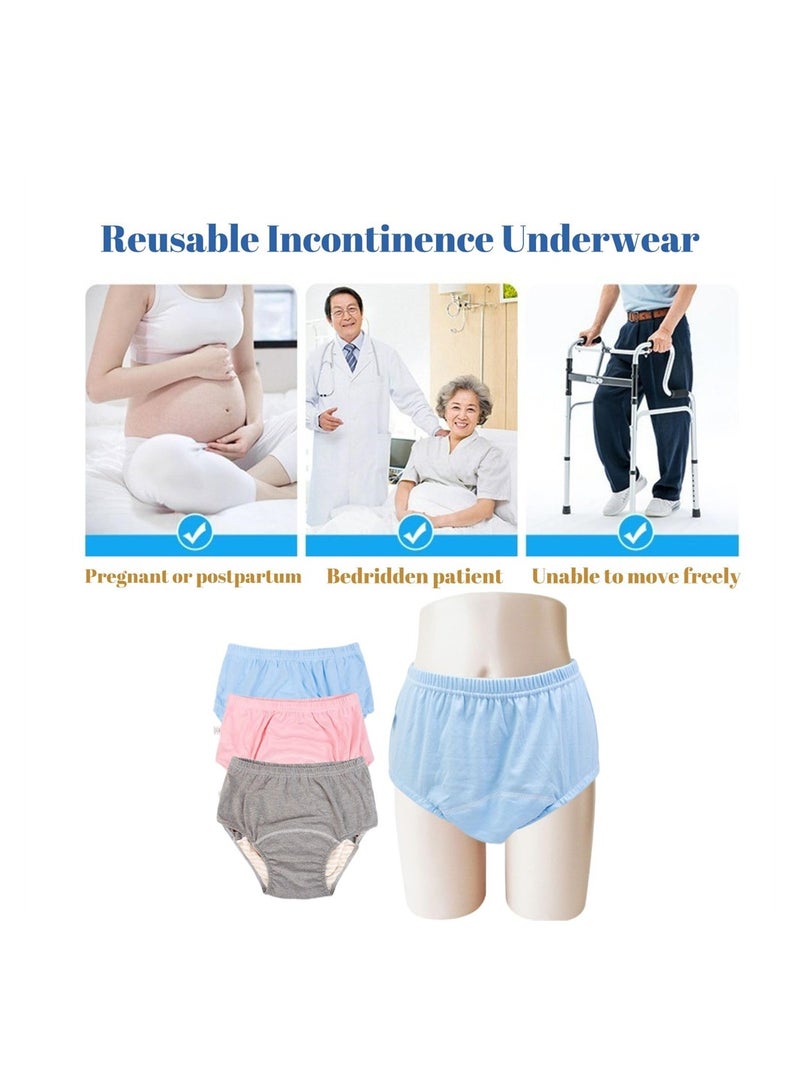 Incontinence Underwear for Men & Women, TPU Leakage-Proof Adult Cloth Diaper Nappy with Inserts, Reusable & Washable Absorbent Urinary Briefs for The Elderly, Disabled, Postpartum (L, Grey)