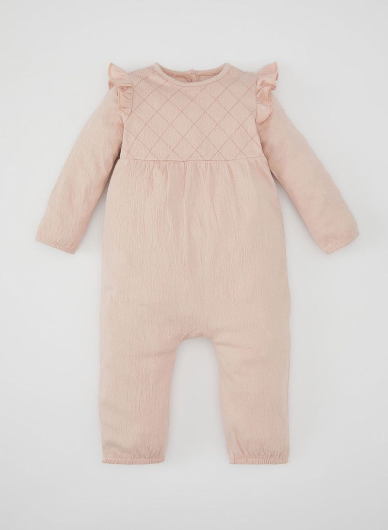 Crinkle Fabric Regular Fit Crew Neck Jumpsuit