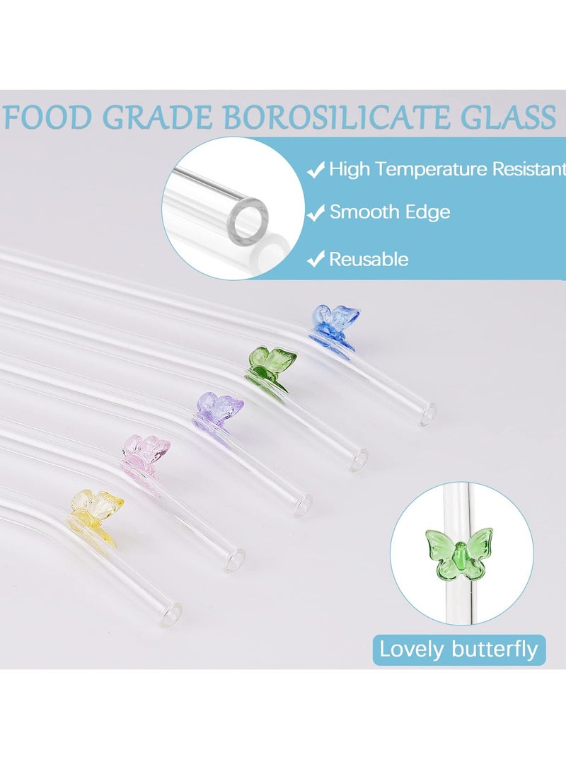 Reusable Straws Clear Glass Straws Colorful Butterfly Design Size 7.8