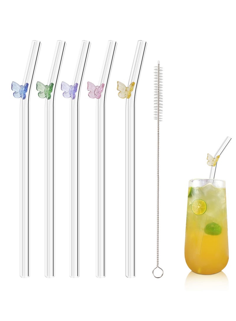 Reusable Straws Clear Glass Straws Colorful Butterfly Design Size 7.8