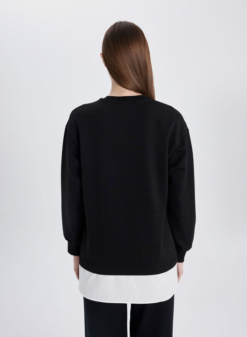 Regular Fit Sweatshirt Fabric Long Sleeve Tunic