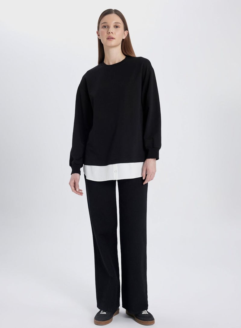Regular Fit Sweatshirt Fabric Long Sleeve Tunic