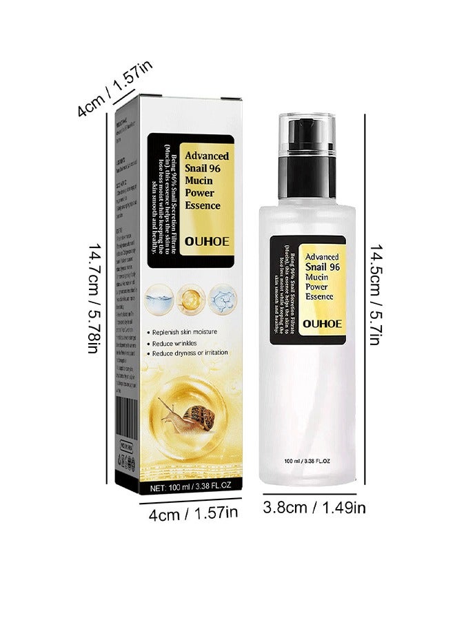 Advanced Snail Mucin 96% Mucin Power Essence, Effectively Replenish Nutrients Improve Dryness Soften Cuticles Minimize Poreslighten Acne Scars Soothe And Repair Skin 100ml