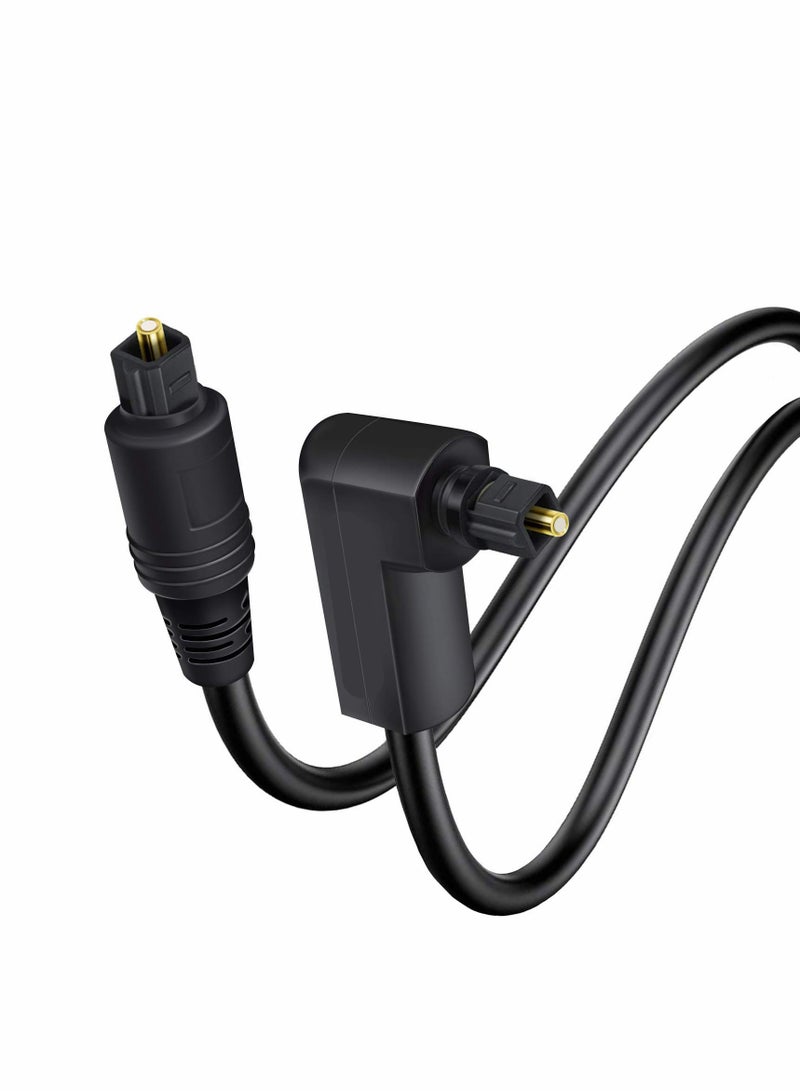 90 Degree Optical Audio Cable, Slim Digital SPDIF Audio Optical Cable, 360 Degree Right Angle Fiber Optic Toslink Cable for Sound Bar, TV, PS4, Xbox, Home Theater, 3ft 2Pieces