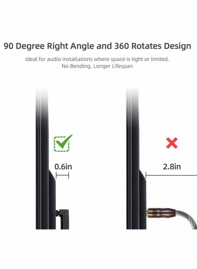 90 Degree Optical Audio Cable, Slim Digital SPDIF Audio Optical Cable, 360 Degree Right Angle Fiber Optic Toslink Cable for Sound Bar, TV, PS4, Xbox, Home Theater, 3ft 2Pieces