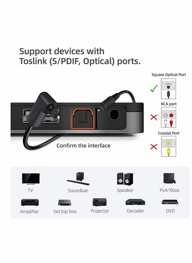 90 Degree Optical Audio Cable, Slim Digital SPDIF Audio Optical Cable, 360 Degree Right Angle Fiber Optic Toslink Cable for Sound Bar, TV, PS4, Xbox, Home Theater, 3ft 2Pieces