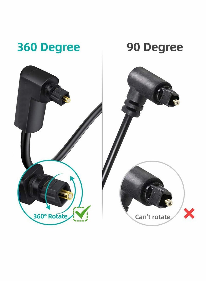 90 Degree Optical Audio Cable, Slim Digital SPDIF Audio Optical Cable, 360 Degree Right Angle Fiber Optic Toslink Cable for Sound Bar, TV, PS4, Xbox, Home Theater, 3ft 2Pieces