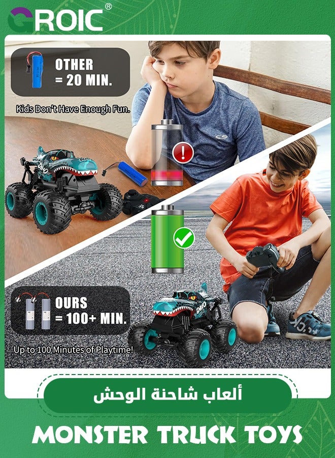 Monster Truck Toys, 2.4Ghz RC Monster Trucks for Boys, 1:20 Dinosaur Remote Controlled Car with Light & Music, Remote Control Truck with Stunt, 360° Spin, Walk Upright& Drift, RC Cars