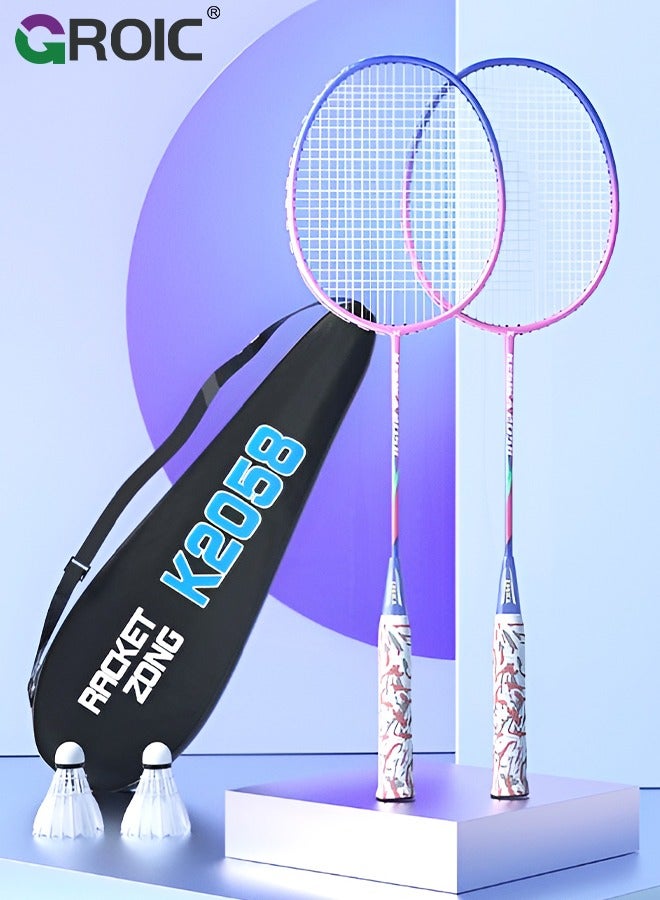 1 Pairs Badminton Rackets Set with 3 Badminton Balls, 2 Hand Glue, 2 Rackets Sticker and Carrying Bag Included, Upgrade Lightweight Adult Badminton Racket Set for Outdoor Sport, Professional Training