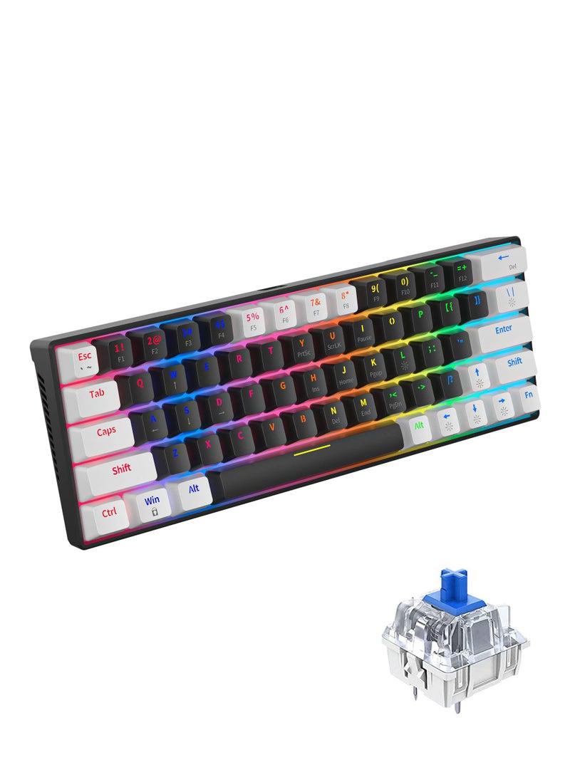 63 Keys Wired Mechanical Gaming Keyboard RGB Backlit Ultra-Compact Mini Keyboard Waterproof Mini Compact Keyboard for PC/ Mac Gamer Typist Travel Easy to Carry