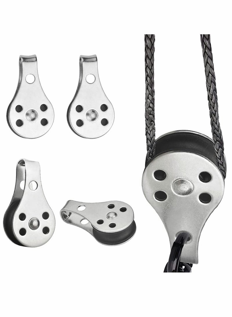 Pulley Block, 4 Pcs Single Pulley Block,Stainless Steel Pulley Wire Rope Controller Silver Pulley Block