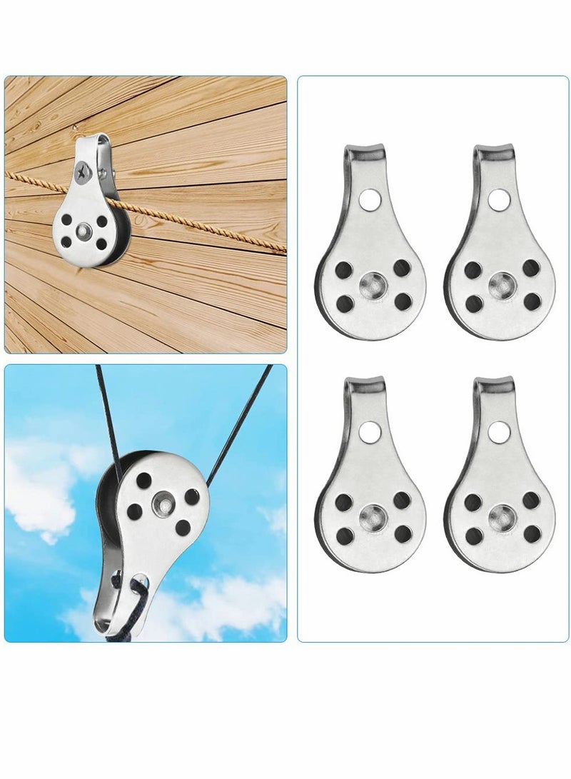 Pulley Block, 4 Pcs Single Pulley Block,Stainless Steel Pulley Wire Rope Controller Silver Pulley Block